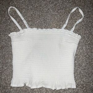 Hollister White Ribbed Ruffled Camisole
